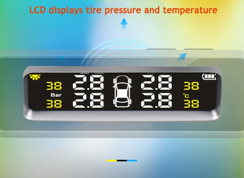 Solar TPMS Car Tire Pressure Alarm Monitor System Display 4 Internal  External Sensor Temperature Warning  3
