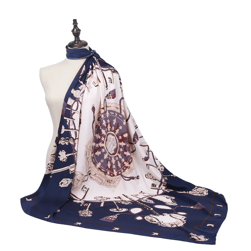 

New Arrival Fashion Women soft satin brand scarf / Key printed quare twill silk scarves 130cm / Gifts Wholesale