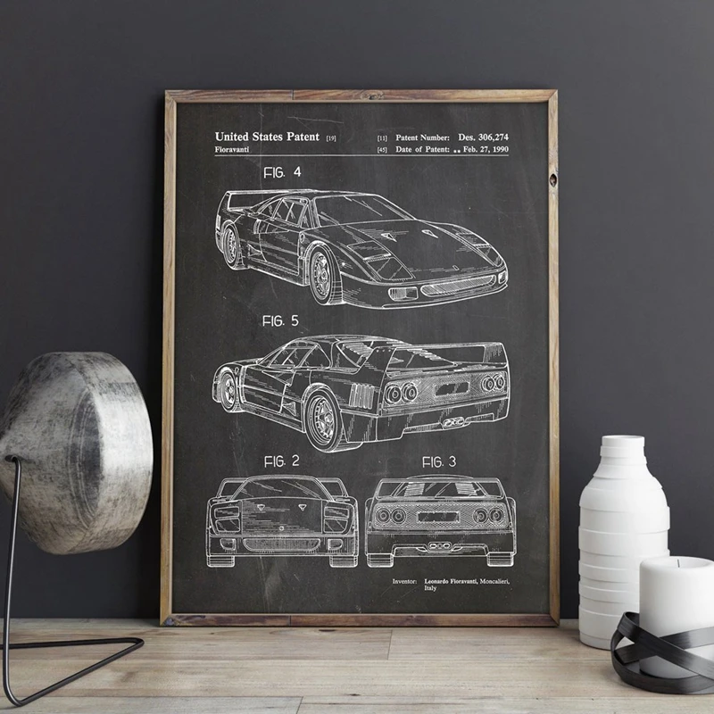 For Ferrari F40 Patent Prints Home Room Decor