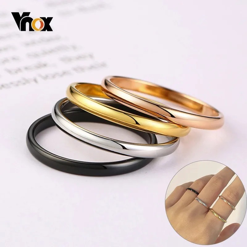 

Vnox 2mm Thin Rings For Women Girl Solid Stainless Steel Minimalist Ring Set Elegant Party Tail Ring Extra Small Size #3- #10