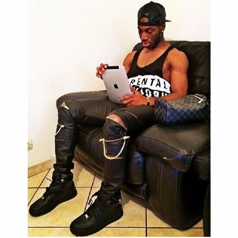 High Quantity PU Faux Leather Men Skinny Justin Bieber Clothes Slim Fit Hip Hop Hiphop Pants