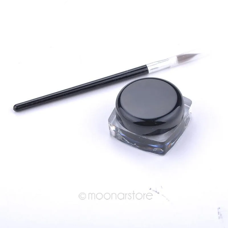 Для женщин Макияж Водонепроницаемый Gel Eyeliner Черный подводка для глаз гель макияж Косметические+ набор кистей для макияжа MU0014