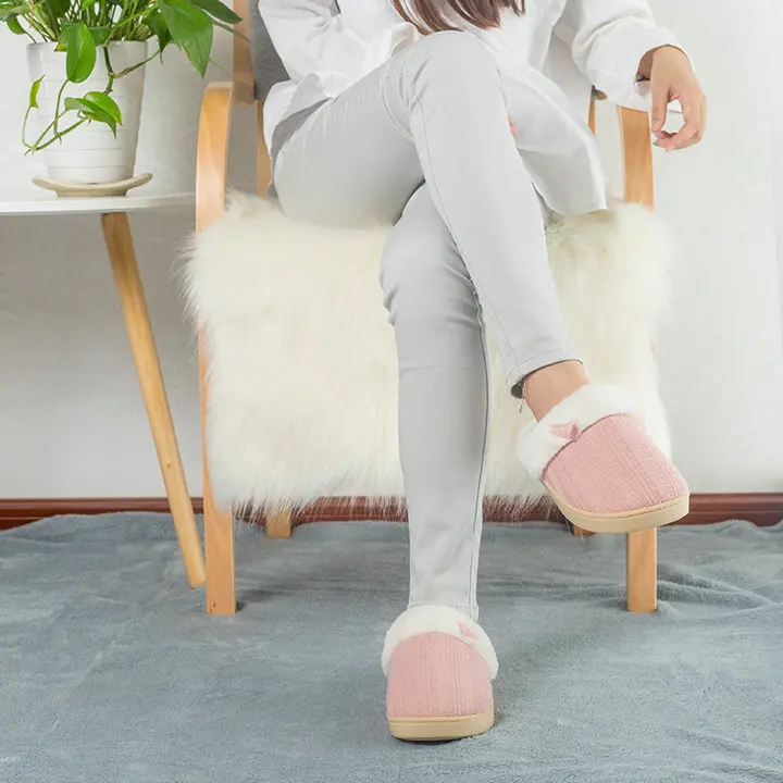 Unisex Comfort Knitted Cotton Slippers Washable Flat Closed Toe Ultra Lightweight Indoor Shoes TPR Non-slip Sole Slippers (3)