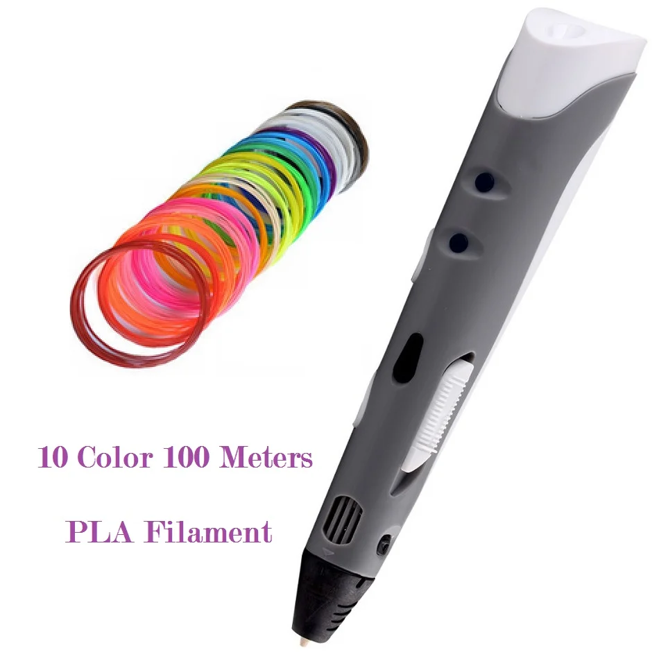 Самая стабильная 3D Ручка DIY 3d Ручка для принтера с 20 цветами 200 м PLA нитью искусство для детей Инструменты для рисования магазин при фабрике - Цвет: Gray pen with 100M