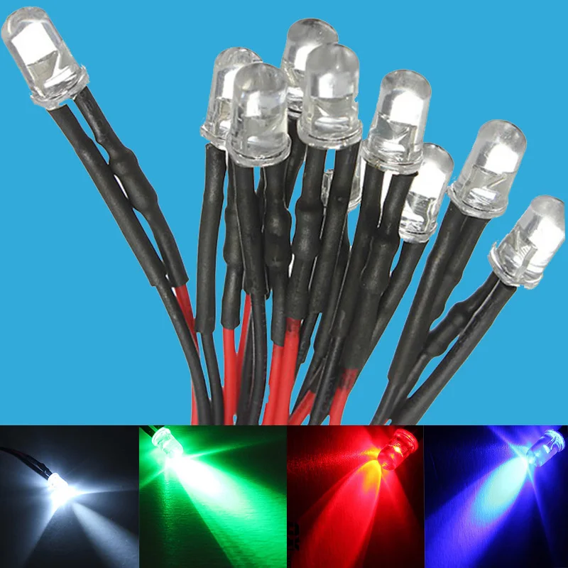 

White Blue Red Green Yellow 12v LED Prewired LED Bulb Lamp Light 5mm Pre Wired LED Lamp Diode DC12V F5 Emitting Diodes
