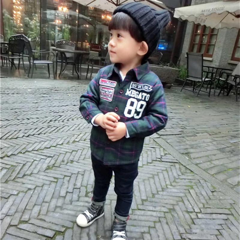 6 Baby Boy Shirts Plaid Party Letters Shirts Girls Blouse Kids Long Sleeve Tops Outwear Cotton Designer Stylish Children Clothing