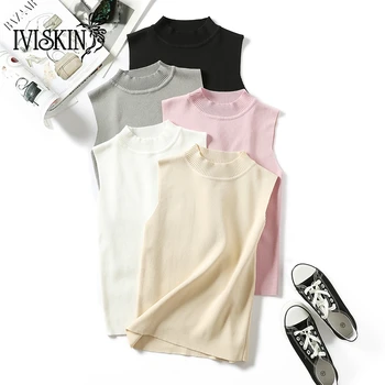 

T Shirt Women 2018 Summer Tank Tops Solid High Quality Knitted Elastic Base Sleeveless Vest Helter Tee Shirt Femme