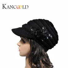 KANCOOLD шапки, женская модная зимняя шапка, одноцветная Осенняя зимняя шапка, Женская Корейская версия, Дамская аппликация с блестками, dec22