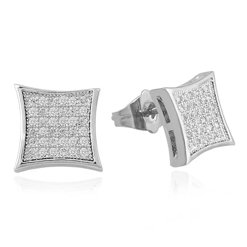 Iftec хип хоп Для мужчин золотые серьги Micro Pave CZ Украшенные стразами квадратный