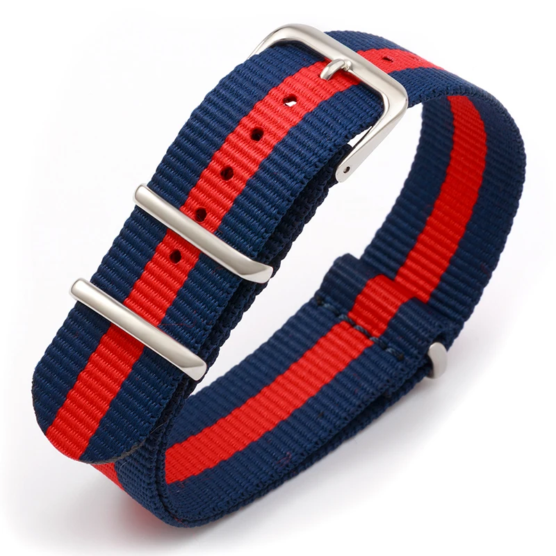 

new regimental navy blue red nato ballistic military nylon watchband 20mm army watch replacement strap
