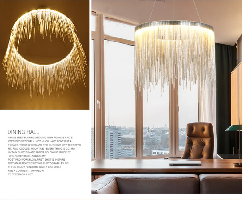Arte de Prata Design de Engenharia Design Italiano Lustre Luxo Corrente Borla Alumínio Led Bela Iluminação Mod. 136165 11 Cheap Lustres