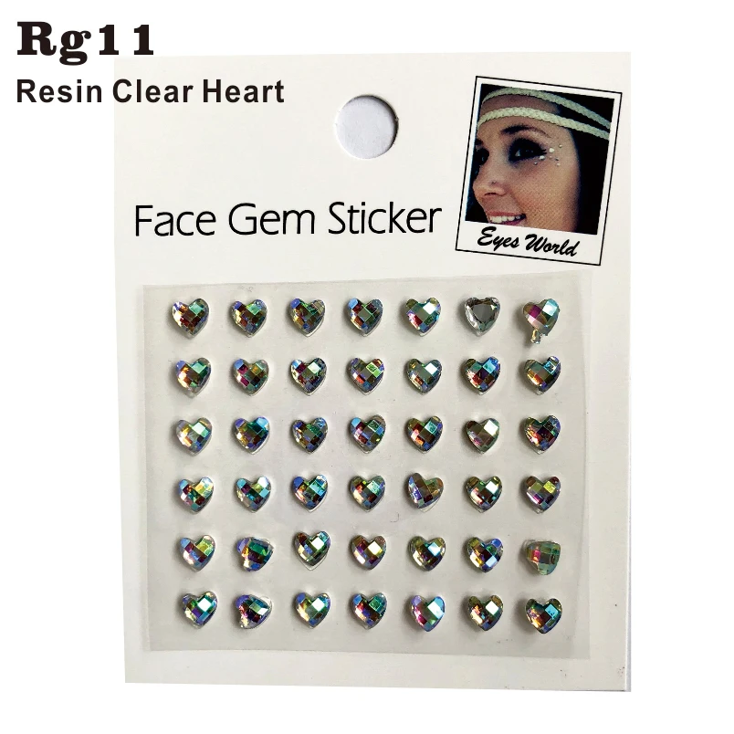 

RG11 Clear Heart Shiny Resin stick on Face Decor Jewels Sticker Makeup Sticker HER Gift for Dress up, Costume Party