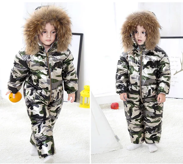 Новинка; детский Пуховый комбинезон для мальчиков и девочек; плотная пуховая зимняя одежда - Цвет: mi cai raccoon fur