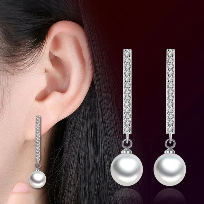 

Trendy 925 Silver Earrings For Women Wedding Jewelry Simple Exquisite CZ Pearl Earring Female Valentine's Day Accessorie Gifts
