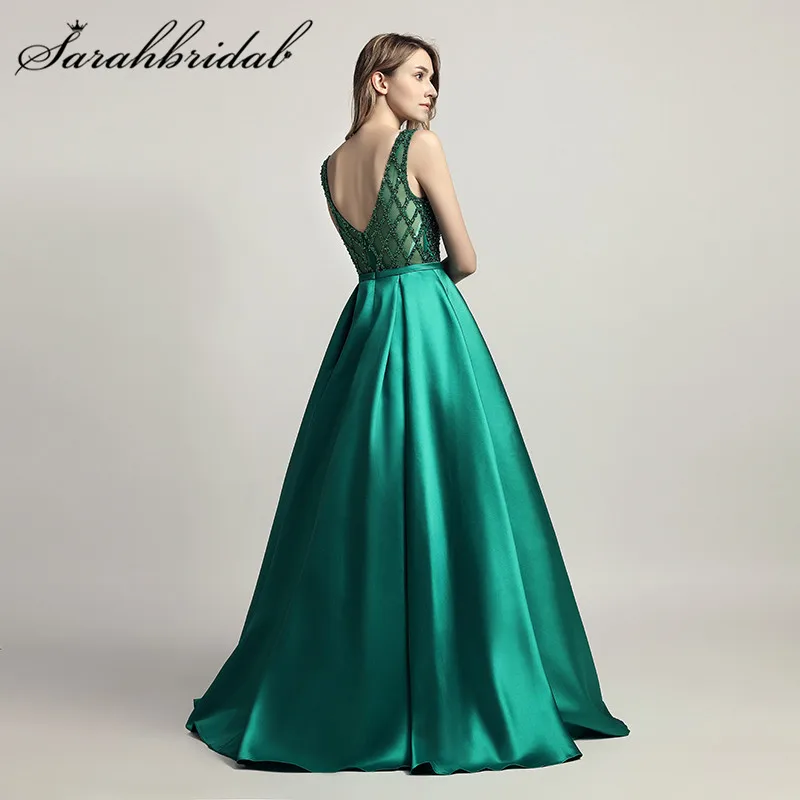 Günstige Stunning Perlen Frau Abend Party Zeremonie Kleider Dubai 2019 Lange Kleid O Neck Satin In Lager Bodenlangen Abendkleid CC443