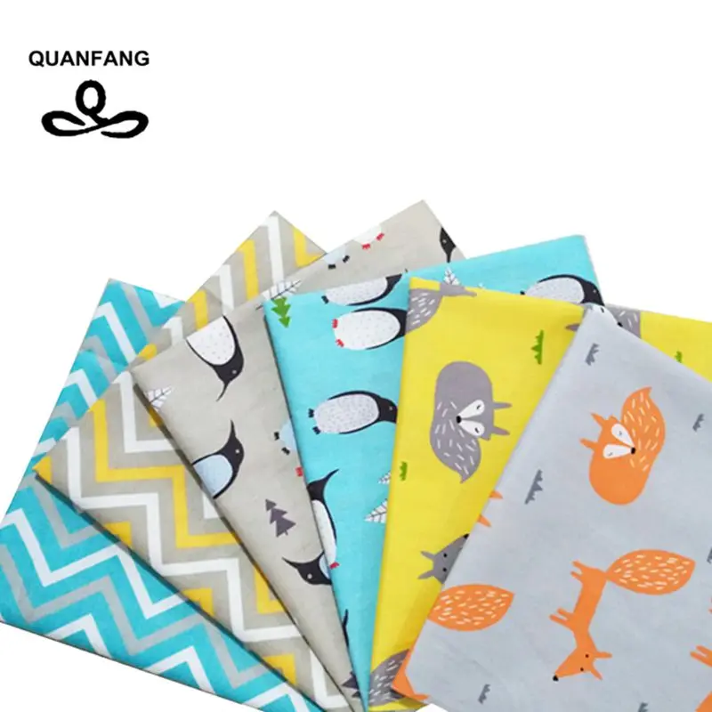 QUANFAN новая хлопковая ткань с принтом лисы и пингвина для лоскутного шитья своими