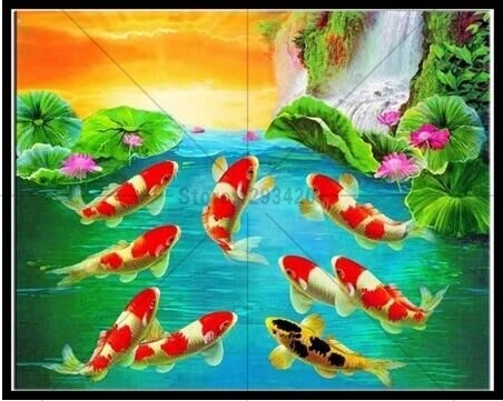 девять карпов. задания задачи рыбы. картина рыба арована. в аквариуме 9 рыбок. золотая рыбка живопись.