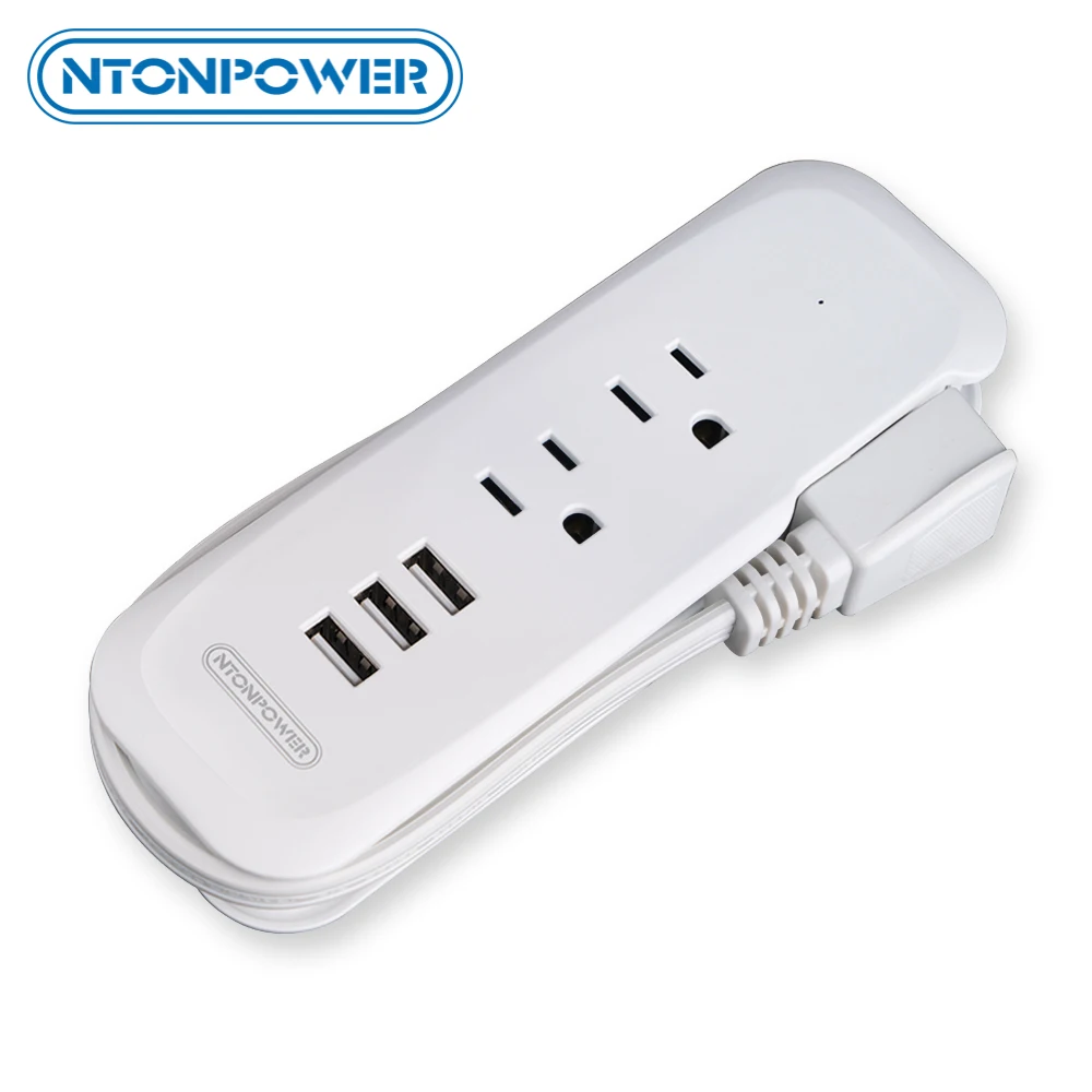 

NTONPOWER Portable Travel Power Strip 2 AC 3 USB Electric Plug with US Socket 38 CM Short Extension Cord Mini Travel Charger