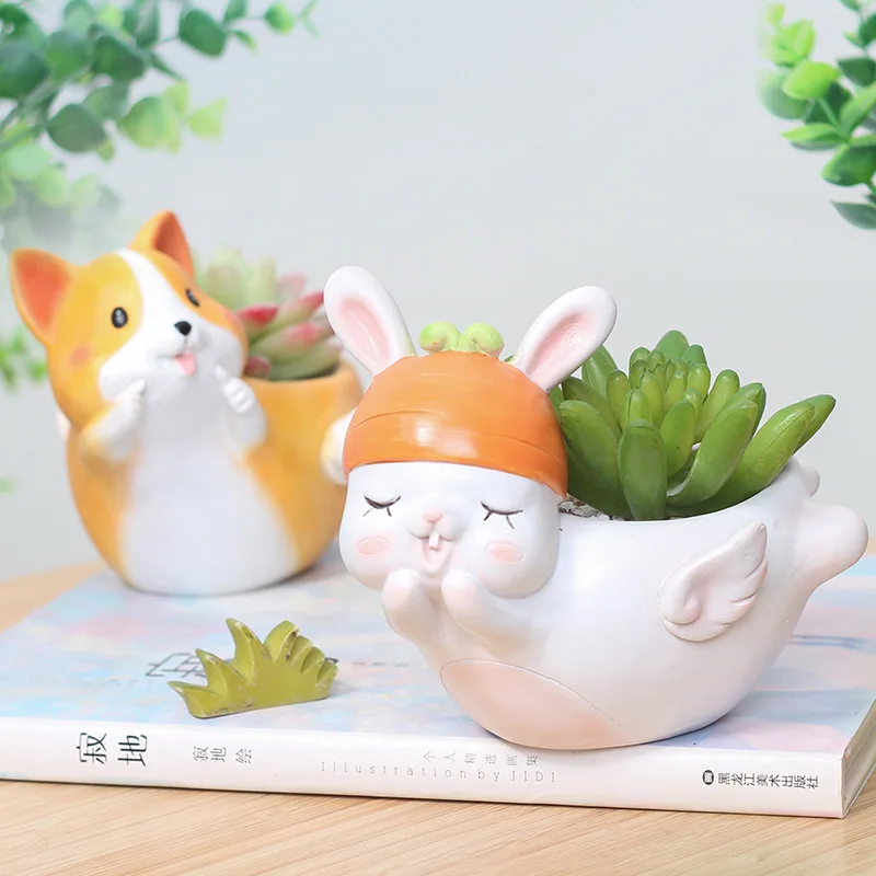 

1pc Cartoon Animal Planter Pot Succulent Plant Pot Rabbit Giraffe Flowerpot Home Decor Fairy Garden Pot Corgi Pot
