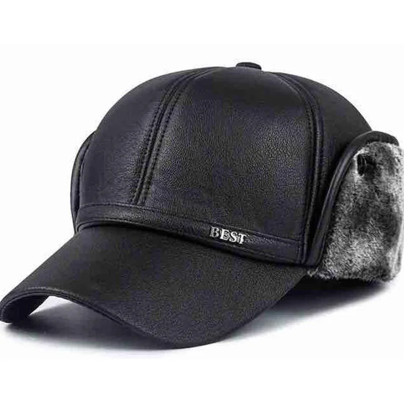 2018 Winter Bomber Hats for Men Winter PU Leather Flat Dad Hat Hats