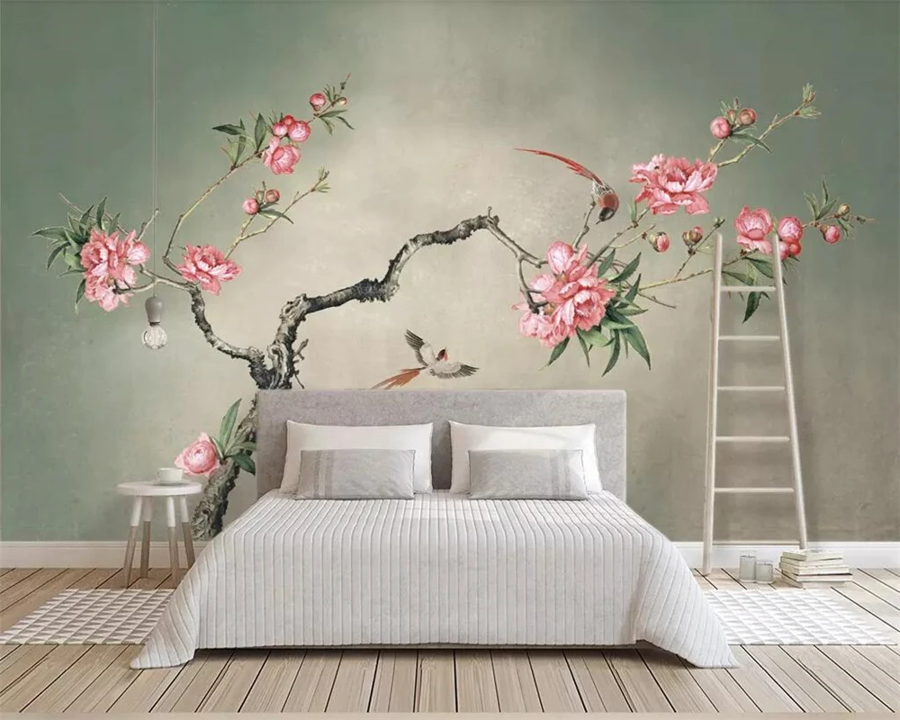 Фотообои Beibehang на заказ ручка цветок птица фон для телевизора настенное