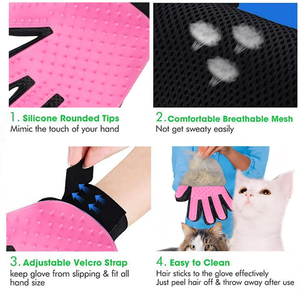 Силиконовая перчатка для удаления кошачьей шерсти, для домашних животных, собак, Deshedding, гребни для ухода за шерстью животных, щетка для ванны, массажные перчатки для ухода за кошками, товары для домашних животных
