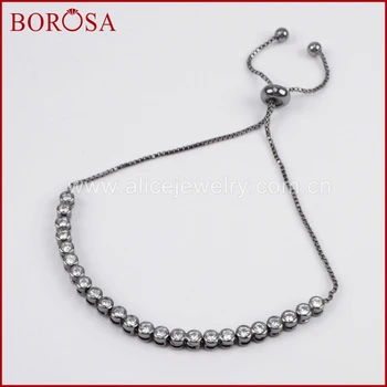

BOROSA 10'' Fashion Women Bracelet,CZ Micro Pave Bead Gold Silver Black Rose Gold Bracelet High Quality Fashion Jewelry WX462