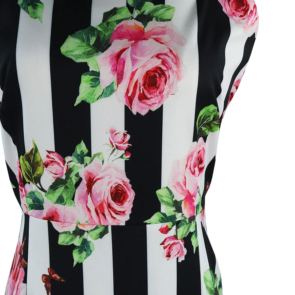 Us 4621 Spring And Summer New Chiffon Strap Word Collar Sexy Trend Bold Rose Digital Printing Black And White Stripes Bold Hit Color Atm In Dresses