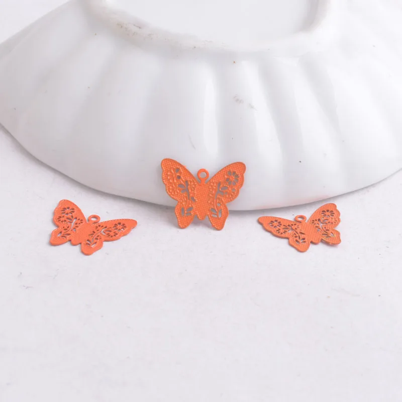 100 шт. AC2861 12 мм* 14 мм кулоны-подвески в форме бабочек роспись Животные браслет с бабочками - Окраска металла: Orange