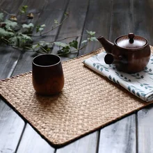 Taza de paja de estilo japonés Zakka de alta calidad, taza de té, plato, mesa de comedor, posavasos, mantel rectangular Vintage para Cocina