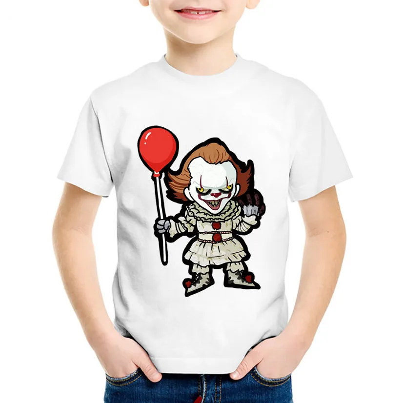Мультфильм печати Pennywise Детские Забавные футболки дети кино это летние футболки для мальчиков/девочек вы будете плавать слишком одежда для малышей, топы, HKP5171