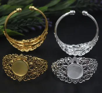 

Filigree Flower Open Bracelet 20mm Round Bezel tray Glass Cabochon Bangle Findings DIY Cosplay Tiara Hair Headband Cuff Bracelet