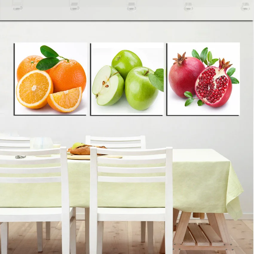 Fruit Kitchen Dinning Wall Decorative Pictures Apple Orange Pomegranate Modern Print Oil Painting 3 Panel No