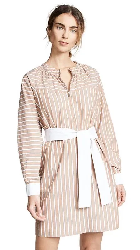 

Women Dress Now 2019 New Vertical Striped Belt Dress