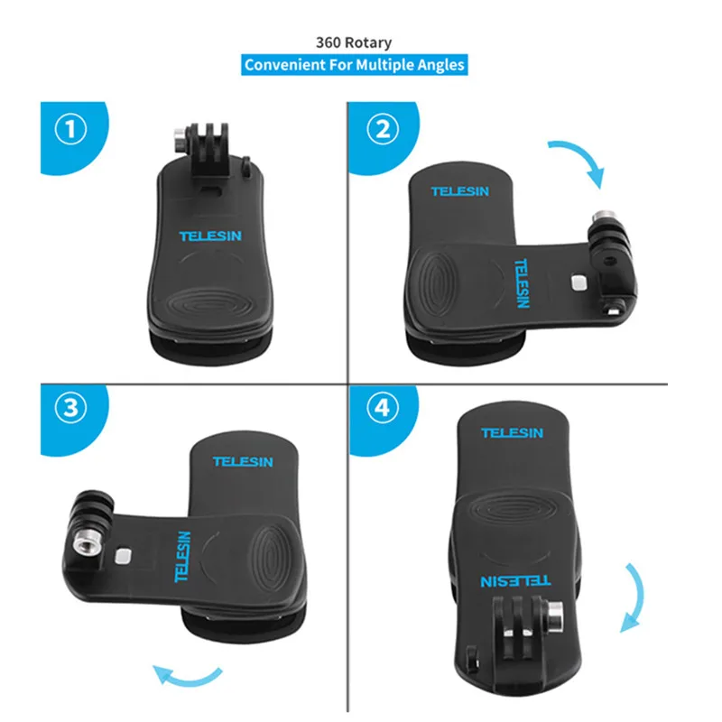 

TELESIN Quik Mount 360 Rotary Backpack Clip Clamp For Backpack Fast Hat Clip Mount for GoPro Hero7 6 5 4 3 2 and for Xiaomi YI