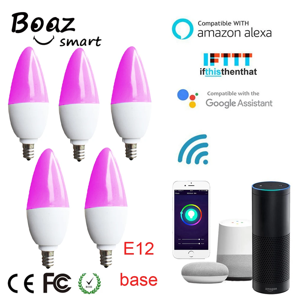 

Boaz-EC Smart Wifi E12 LED Light Bulb Smart Candle Bulb Tuya Smartlife Led Light Voice Control Alexa Echo Google Home IFTTT 5pc