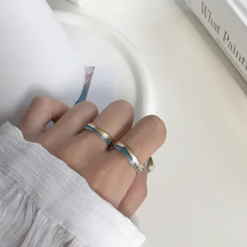 

Silvology Color Separation Original Rings Creative Design Sea Blue Texture Elegant Open Couple Rings New Romantic Jewelry Gift