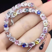 Браслет-цепочка с натуральным сапфиром,, натуральный настоящий разноцветный сапфир, серебро 925 пробы, 0,35 карат* 22 шт, драгоценные камни# SB18101606