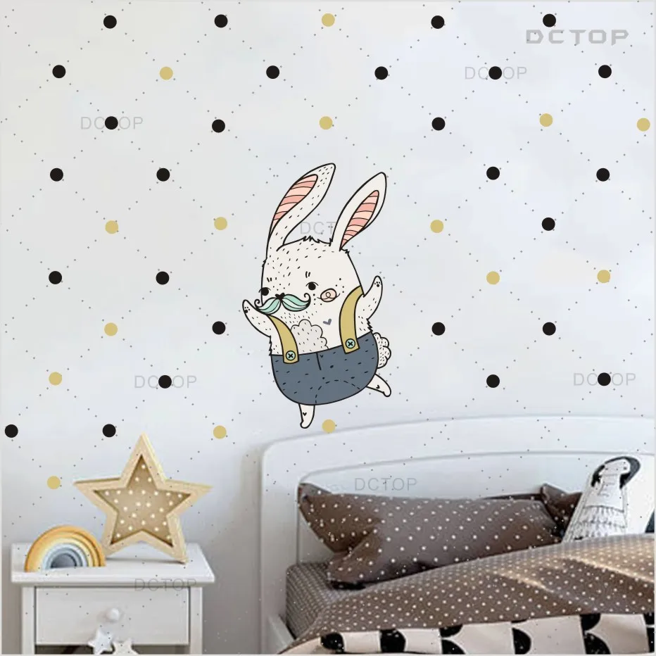 

Cartoon Rabbit Dot Dance Wall Sticker Cute Bunny Animals Vinyl Diy Decals For Kids Rooms Decoration Wallpaper Mural Home Decor