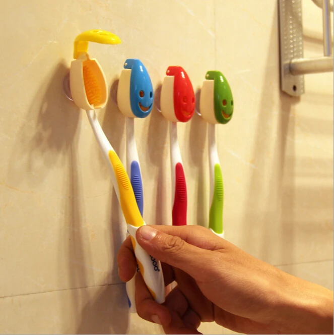 1set(4pcs) Cute Cartoon Novelty Sucker Toothbrush holder / Suction hooks Hot Sale bathroom