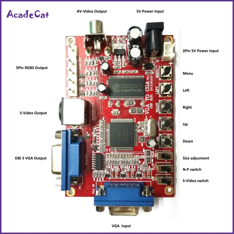 VGA в CGA 5 контактов RGBS/CVBS/S-VIDEO/AV видео конвертер доска CRT монитор конвертер доска для игровой машины