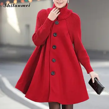 

Vintage Turtleneck Long Female Jacket Overcoat Solid Casaco Feminino Loose Winter Party Coat Women Autumn Manteau Femme Hiver