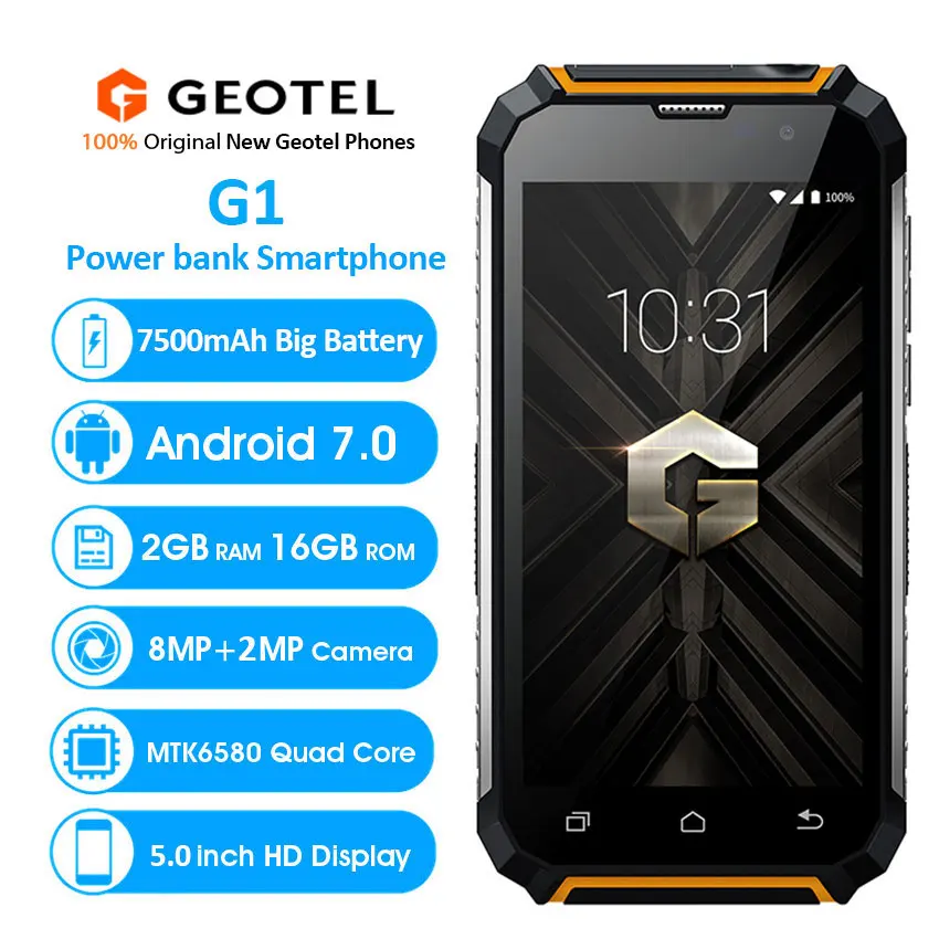 Быстрая Geotel g1 3g wcdma смартфон 5," Andriod 7,0 MT6580A четырехъядерный 2 Гб ОЗУ 16 Гб ПЗУ внешний аккумулятор 7500 мАч супер батарея