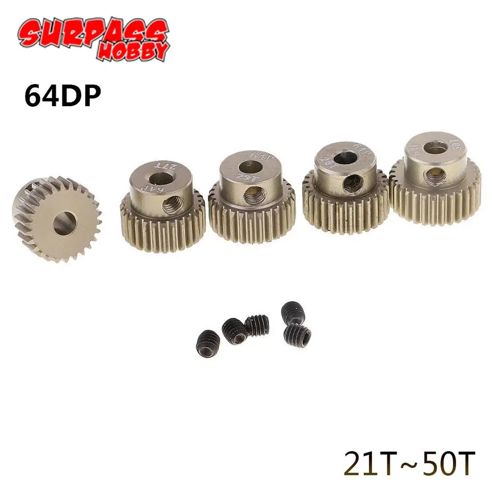 

64DP 3.175mm 21T~50T Pinion Motor Gear for 1/10 RC Car Brushless Motor Off -Road Vehicle Buggy Car Spare Parts