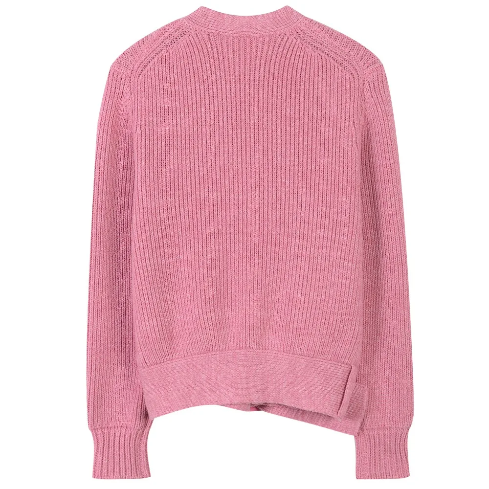 GRUIICEEN леди тонкий обтянутая пуговица кардиганы v-образным вырезом Пояса элегантный вязаный розовый свитер-пальто GY201828