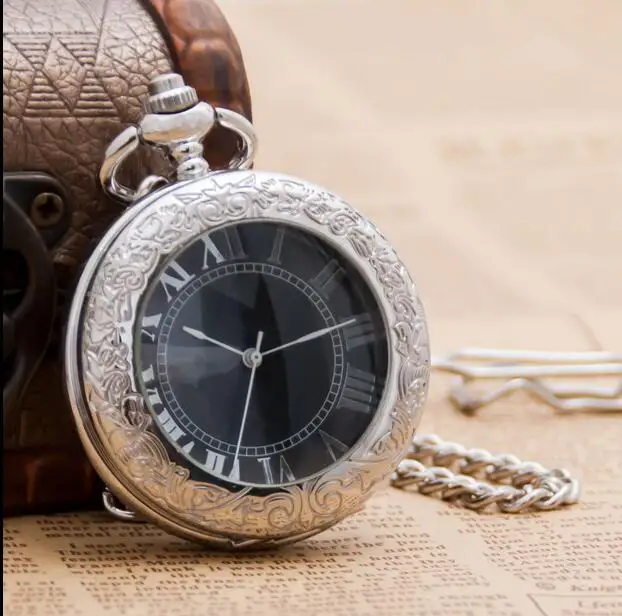 Mechanical pocket watch magnifying glass Roman numerals men fob chain