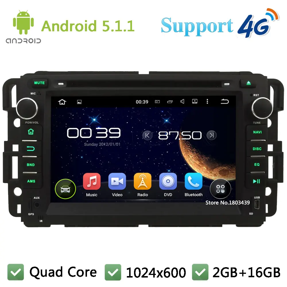 Quad Core 1024 600 Android 5 1 1 Car DVD Player Radio 3G 4G WIFI For