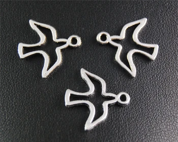 

30pcs Silver Color Pigeon Charm Fit Bracelets Necklance DIY Metal Jewelry Making 18x19mm A2088