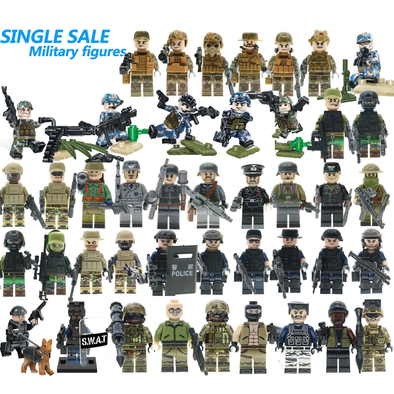 

For WW2 Russian Italy US Germans British Military Army SWAT Soldiers Building Blocks Figure Starwars Brick Toy