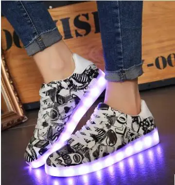 Размер 35-44 модные светящиеся кроссовки для детей светодиодные Детские светящиеся кроссовки наивысшего качества для мальчиков и девочек мужские кроссовки для бега wo - Цвет: picture
